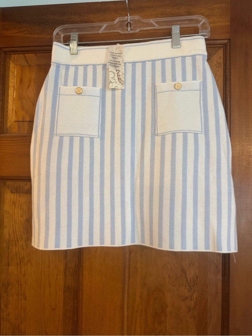Mystree Blue and White Vertical Stripe Knit Mini Skirt. NWT size medium.